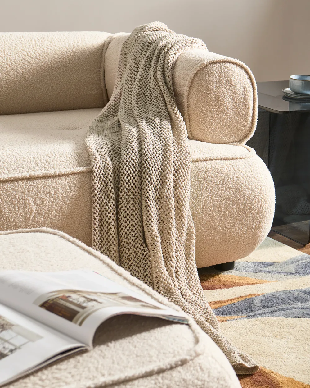 Sofa 3-Sitzer SALLA Bouclé Cremeweiß_1058301