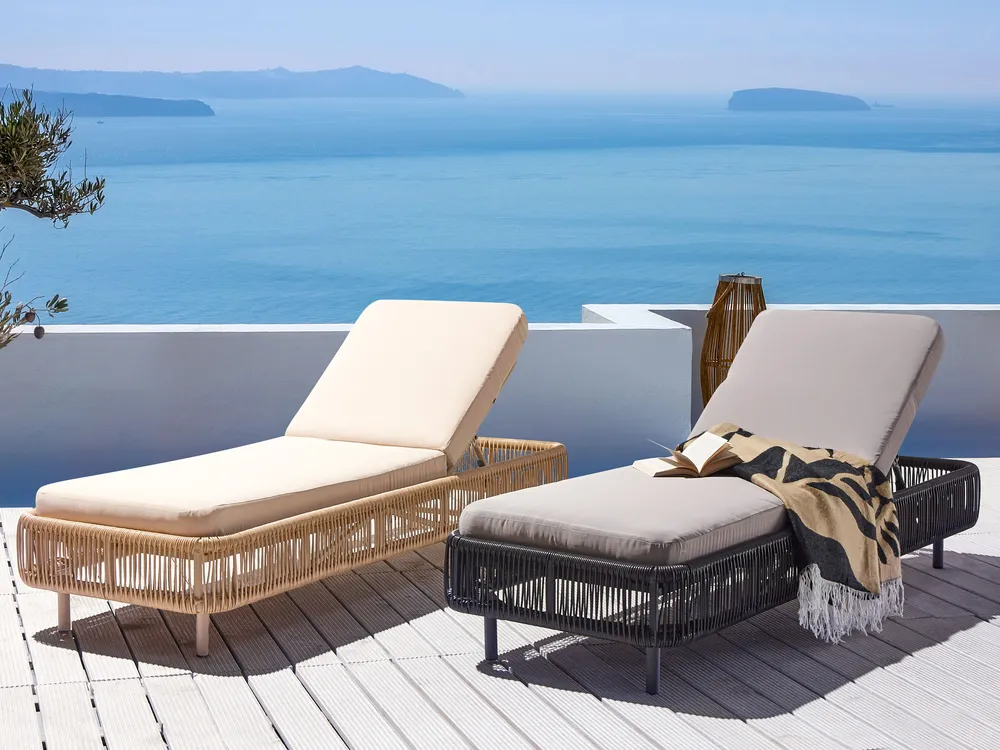 Sun Lounger with Cushion OSINI Reclining PE Rattan Grey