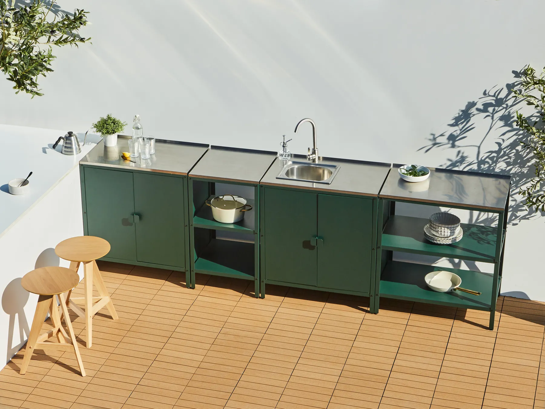 Outdoor-Küche 4er Set mit Spüle VILAMA Grün Metall_974438