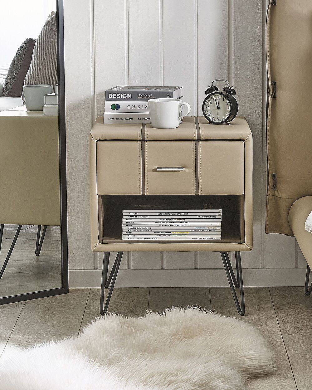 Nachttisch mit 1 Schublade BETIN Kunstleder Beige