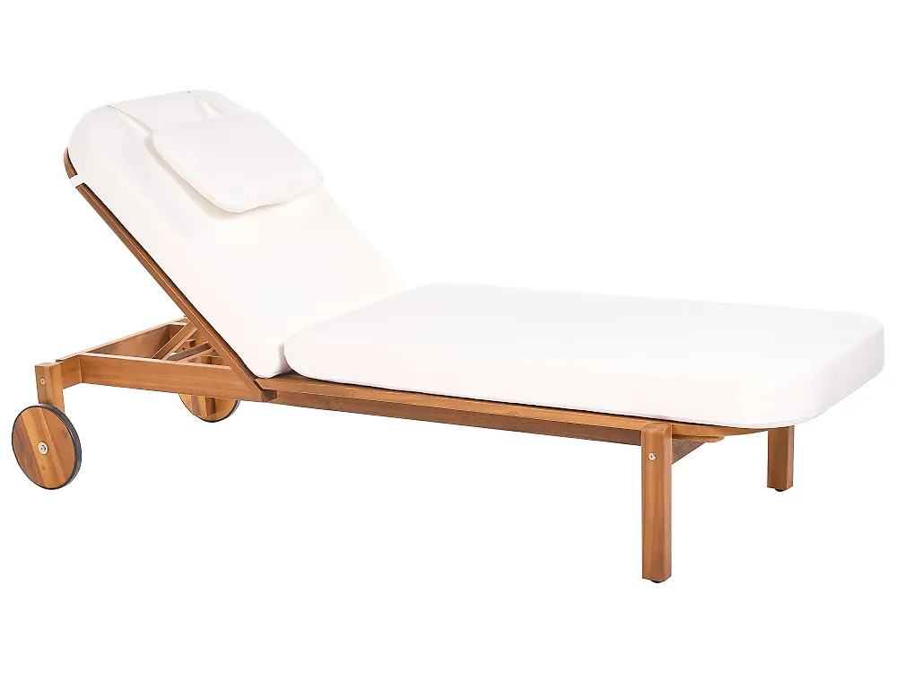 Sonnenliege mit Kissen LATERZA  mit Relaxfunktion zertifiziertes Akazienholz Weiß_1165851