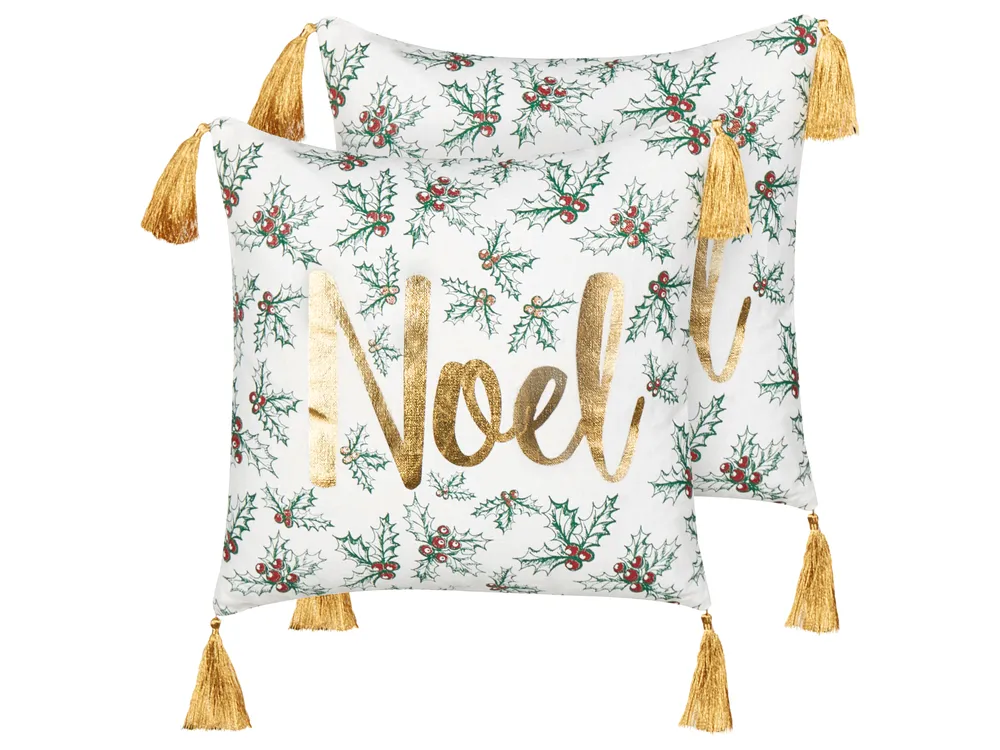 Dekokissen 2er Set ZAMIA 45 x 45 cm Baumwolle Weiß Weihnachtsmotiv