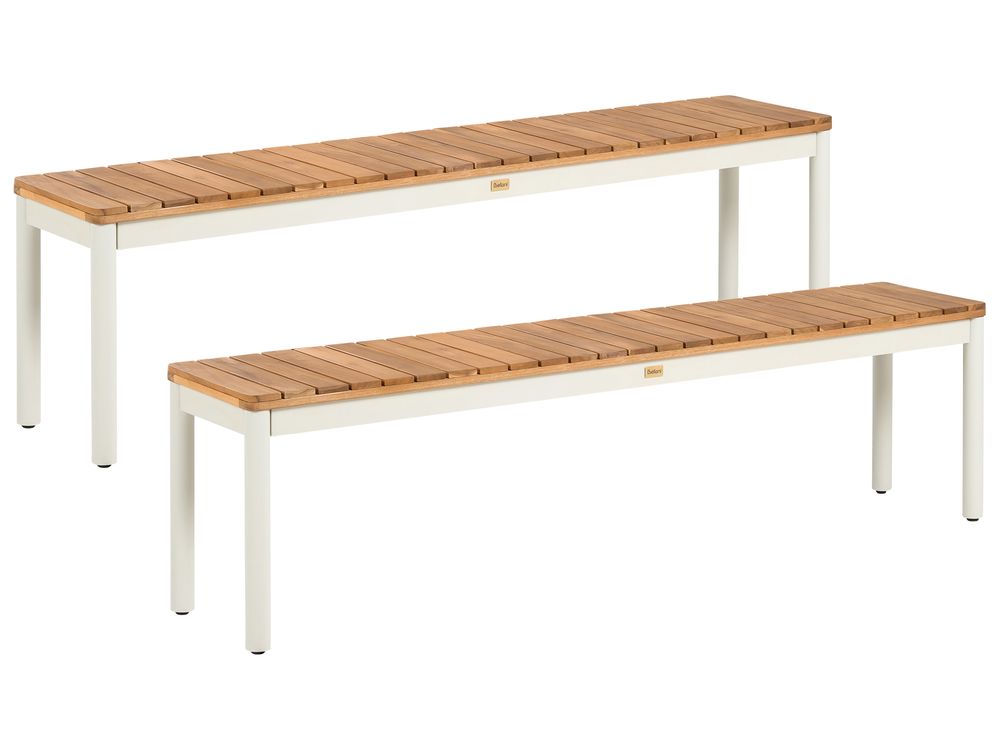 Lot de 2 bancs de jardin CORRICELLA 32 cm Acacia Marron