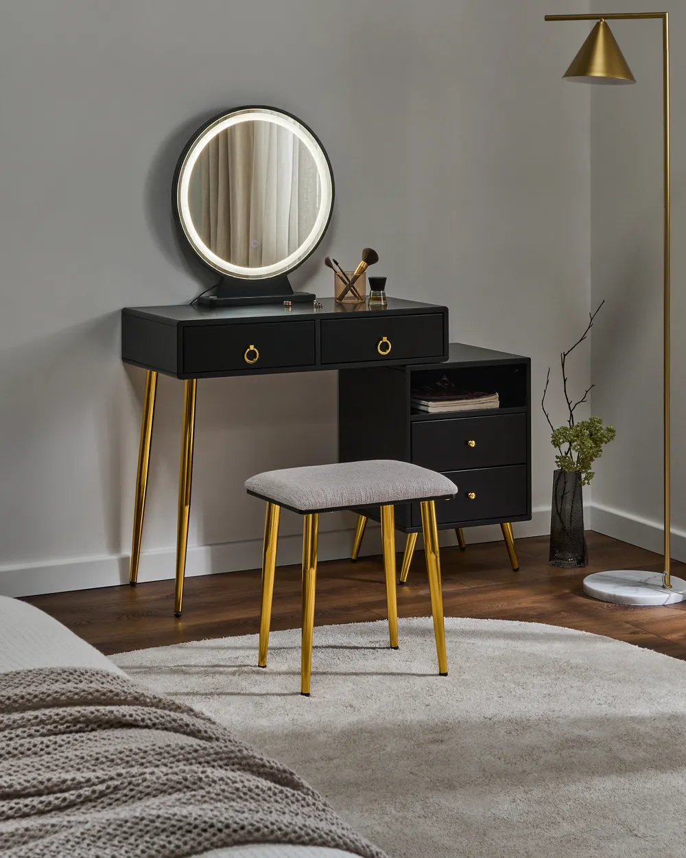 Dressing Table with Mirror and Stool YVES LED Black - Beliani.dk Dressing Table with Mirror and Stool YVES LED Black - Beliani.dk
