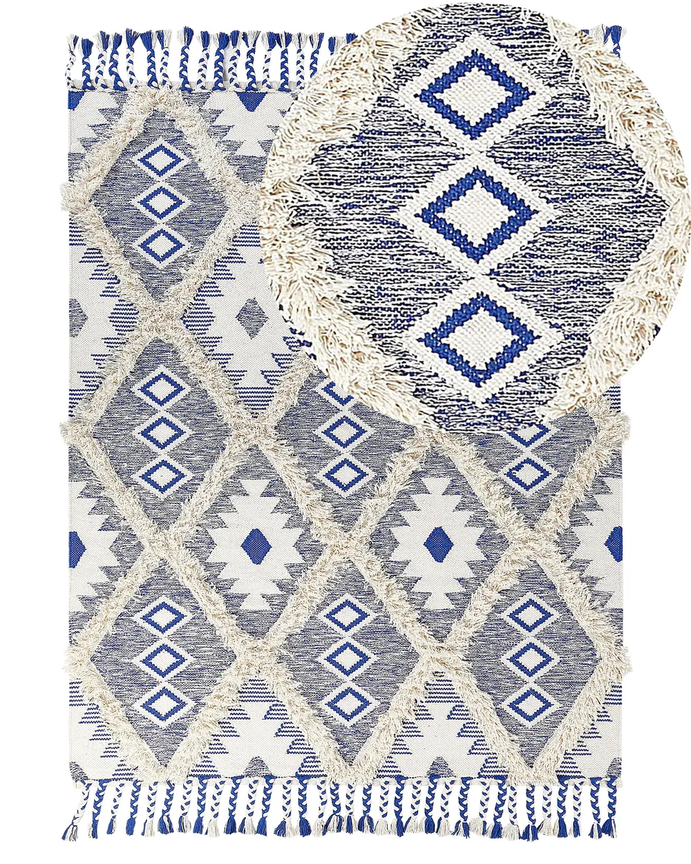 Teppich Baumwolle beige / blau geometrisches Muster verschiedene Größen MANAVGAT
