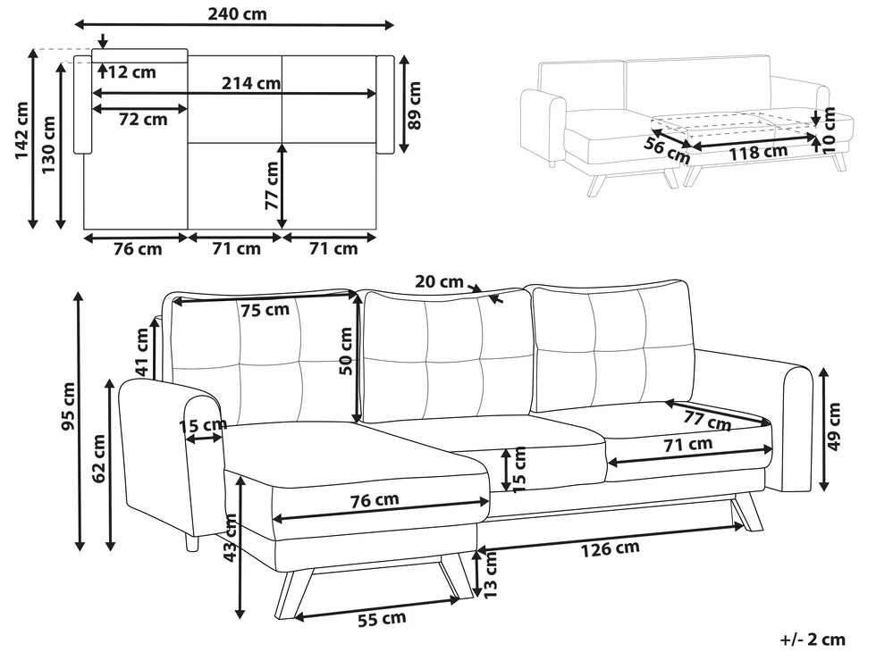 Corner Sofa Bed 3 Seater SIRO with Storage Boucle Off-White Right Hand_894738