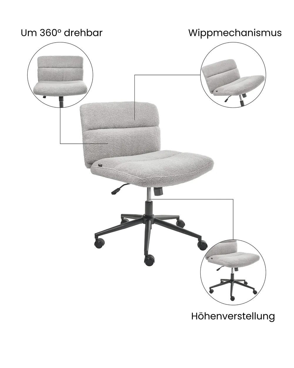 Schreibtischstuhl CATLIN Bouclé Hellgrau_1074399