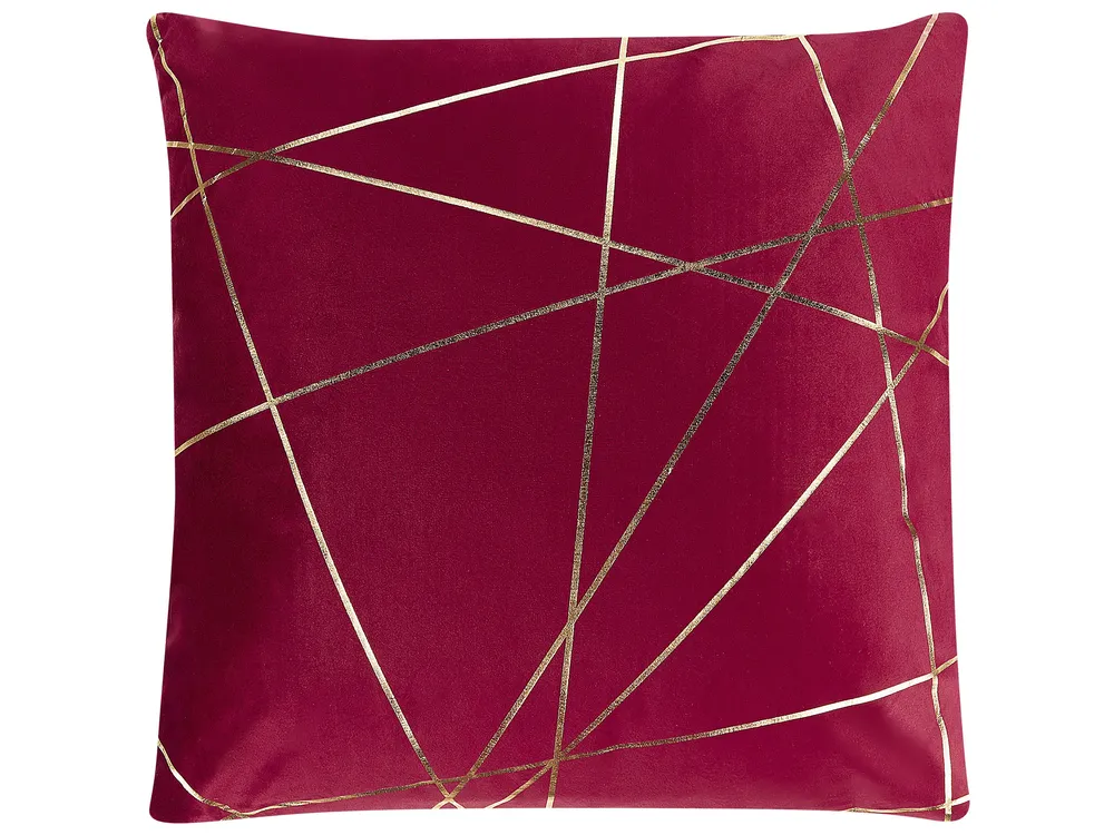 Set of 2 Decorative Cushions PINUS 45 x 45 cm Velvet Red Geometric Pattern_810643