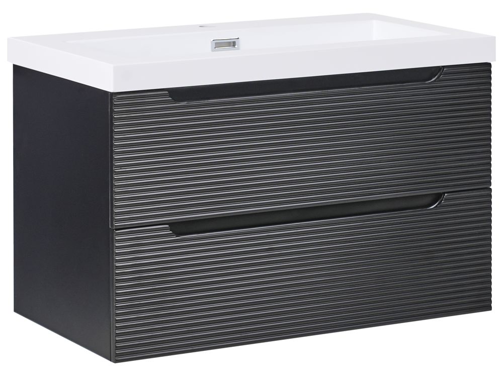 Wandmontierter Waschbeckenunterschrank mit Waschbecken MAKANA Schwarz