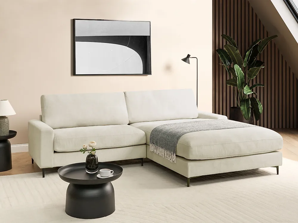 Ecksofa MALOY Chenillegewebe Cremeweiß linksseitig_1182905