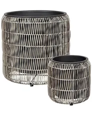 Set mit 2 Blumentöpfen BRODIEA 26/45 cm Polyrattan Hellbraun_897183