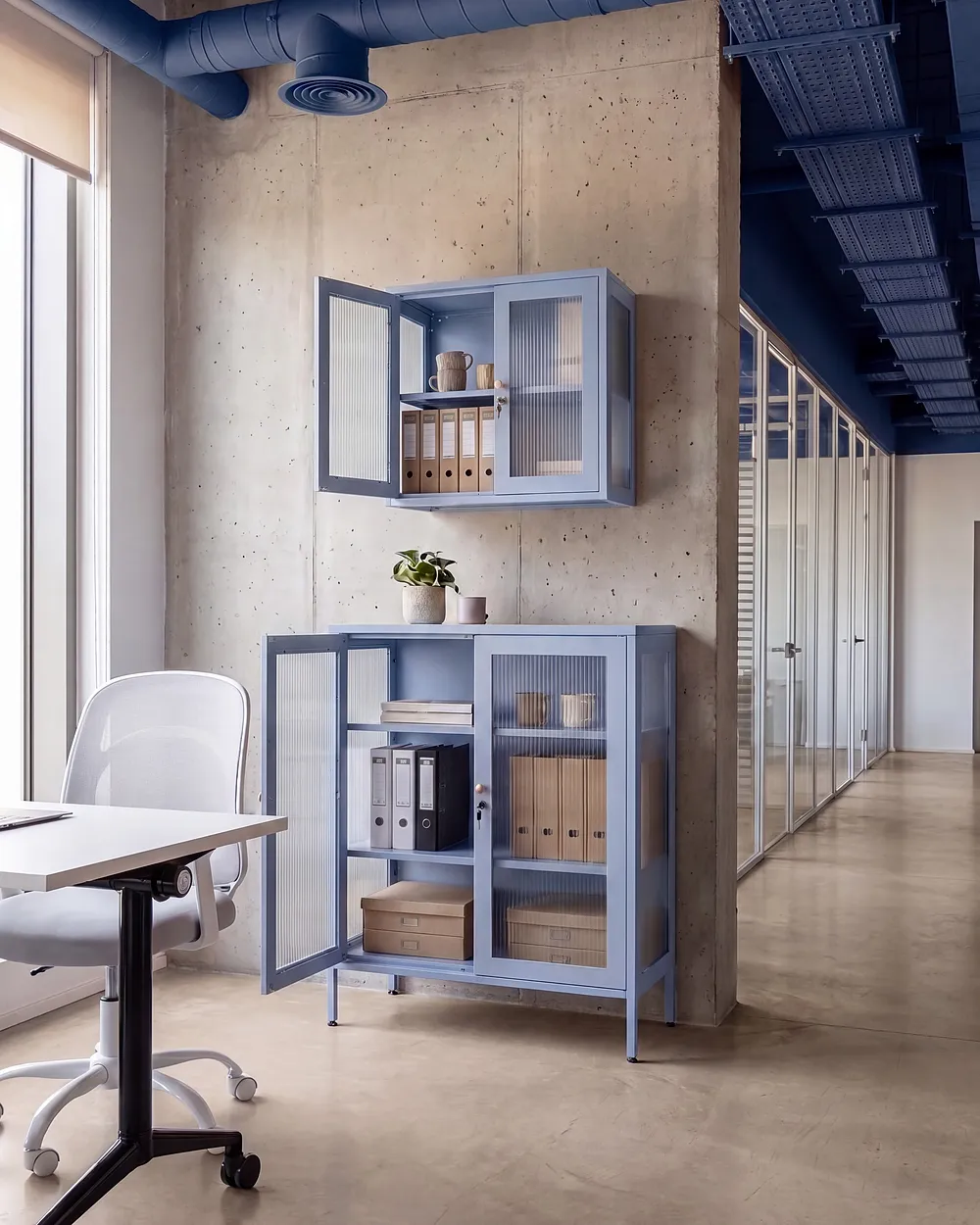 Vitrine mit Glastüren HARLYN  90 cm Metall Blau_1160850