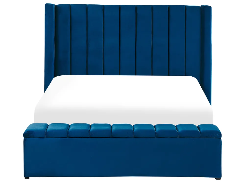Bett mit Stauraumbank NOYERS Samtstoff Marineblau 140 x 200 cm_834685