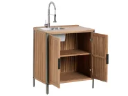 Outdoor-Küche 3er Set mit Spüle IVREA Braun / Silber zertifiziertes Akazienholz_988375