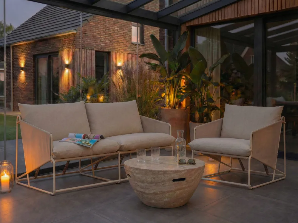 Gartensofa Set 3-Sitzer PONTE Metall Hellbeige_1013349