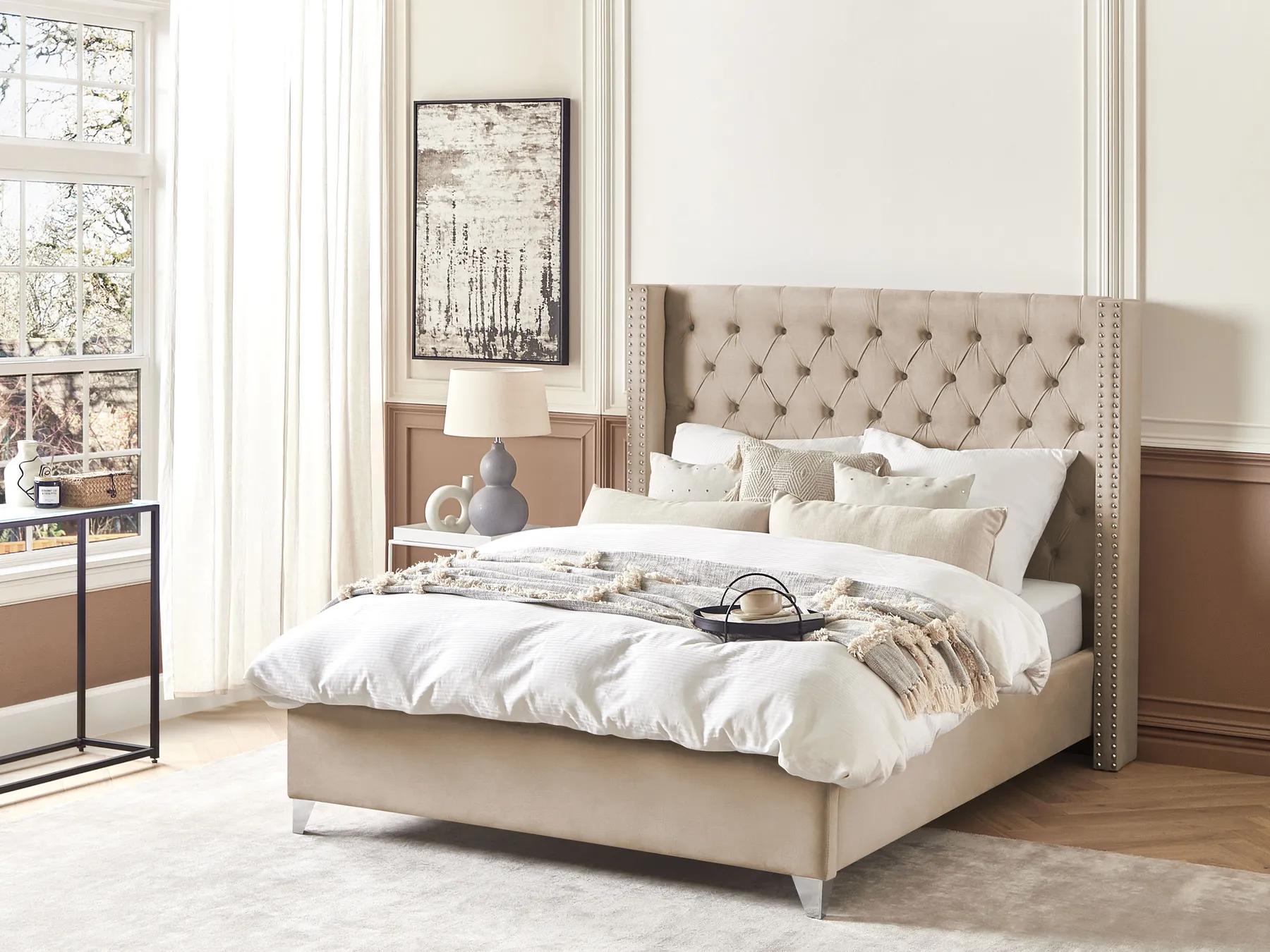 Bed Velvet LUBBON 140 x 200 cm (EU Double) Beige_899017