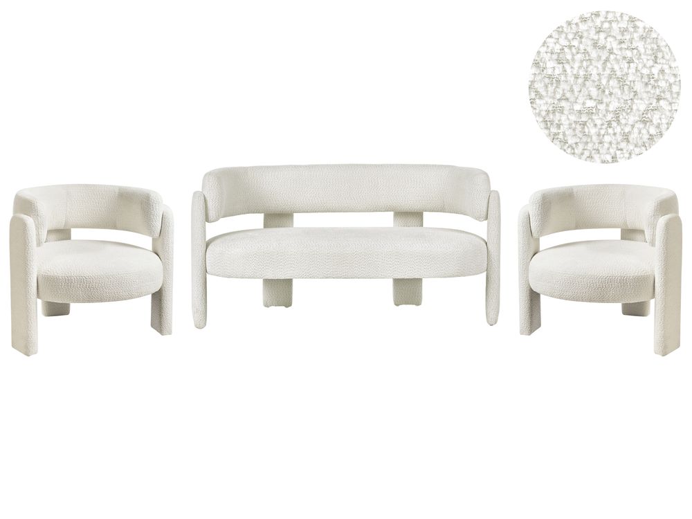 Ensemble de salon 4 places BUREA Tissu chenille Blanc cassé