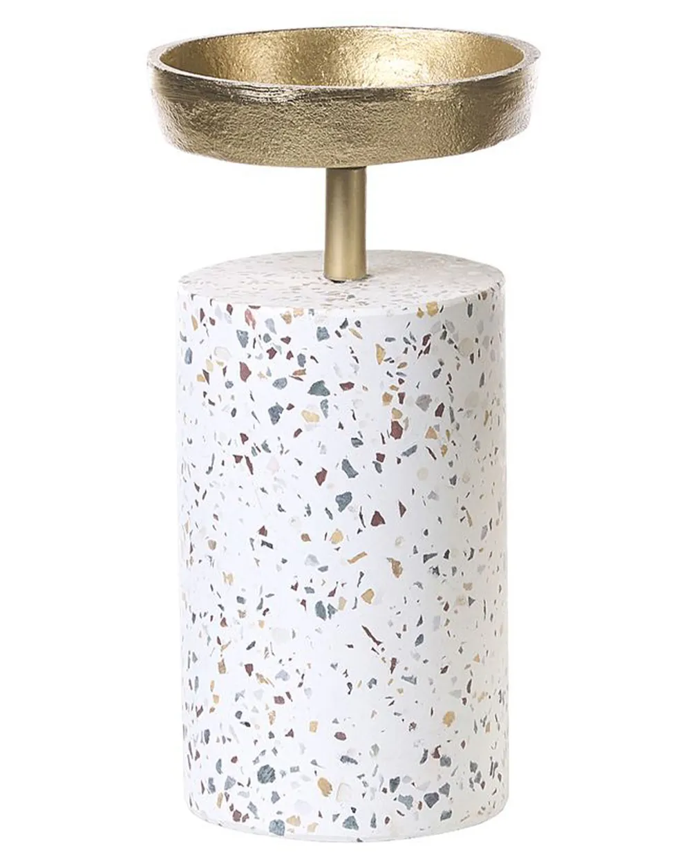 Kerzenständer 2er Set KAENGAN 13/24 cm Stein Terrazzo Optik Gold_849135