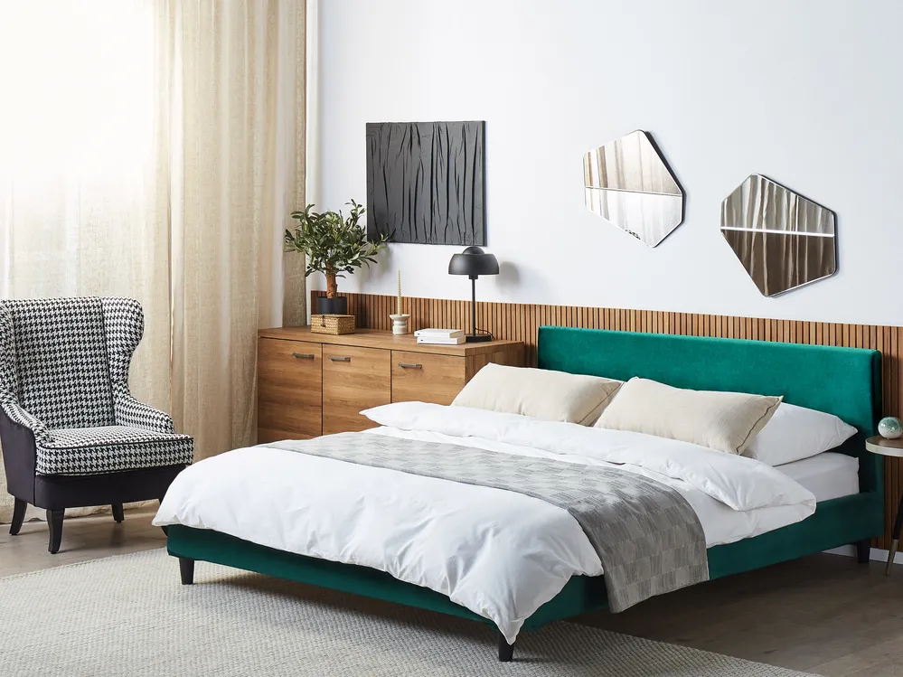 Bett mit Lattenrost Samtstoff FITOU 180 x 200 cm Dunkelgrün