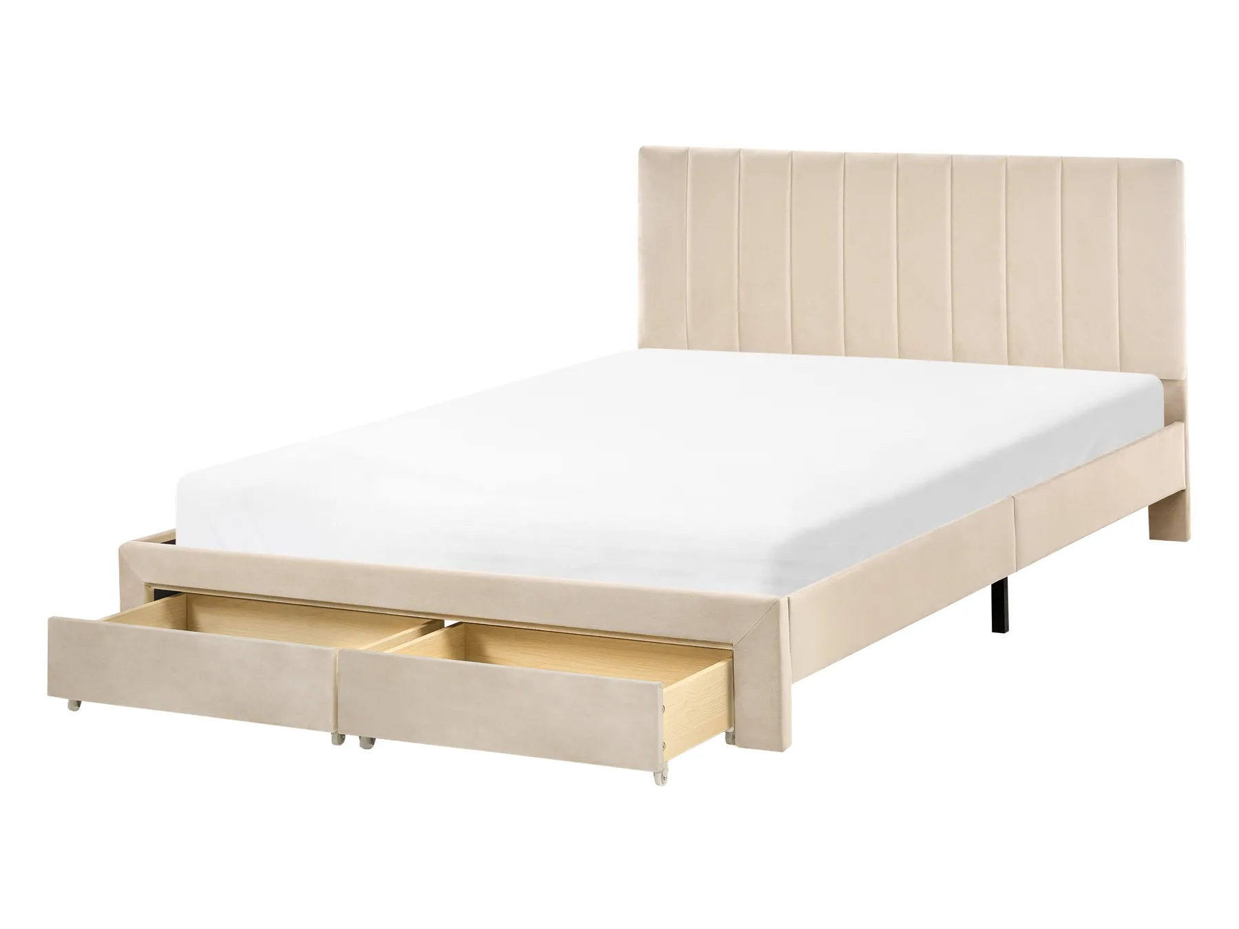 Bed with Storage Drawers LONZAC Velvet Beige 140 x 200 cm (EU Double)_1014626