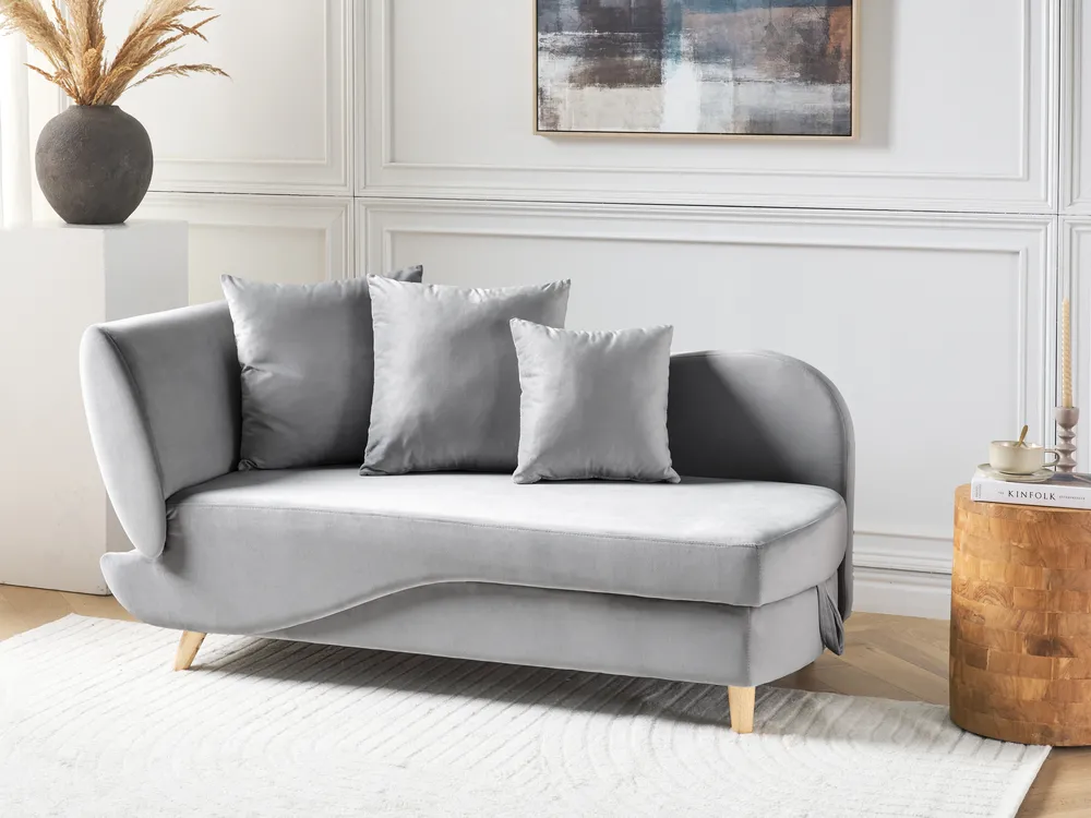 Linksseitige Chaiselongue MERI mit Stauraum Samtstoff Hellgrau