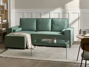 Eckschlafsofa 3-Sitzer EDANE mit Stauraum Stoff Hellgrün rechtsseitig_1057248