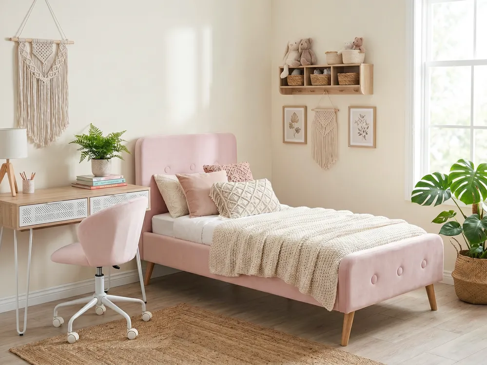 Bett mit Lattenrost Samtstoff RENNES 90 x 200 cm Pastellrosa