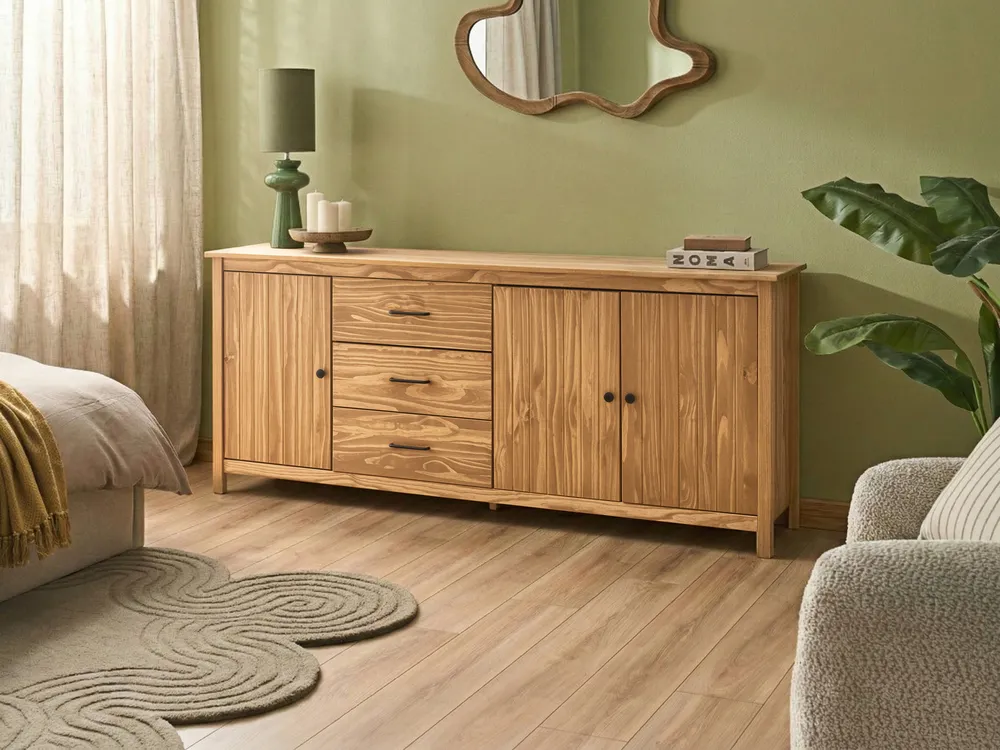 Sideboard mit 3 Türen LEONORA Kiefernholz Hellbraun