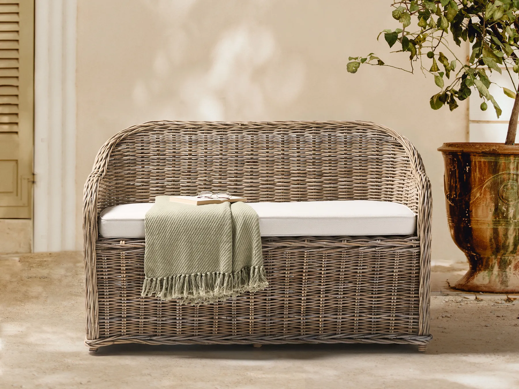 Garden Bench with Cushion SUSUA 141 cm Rattan Natural_957479