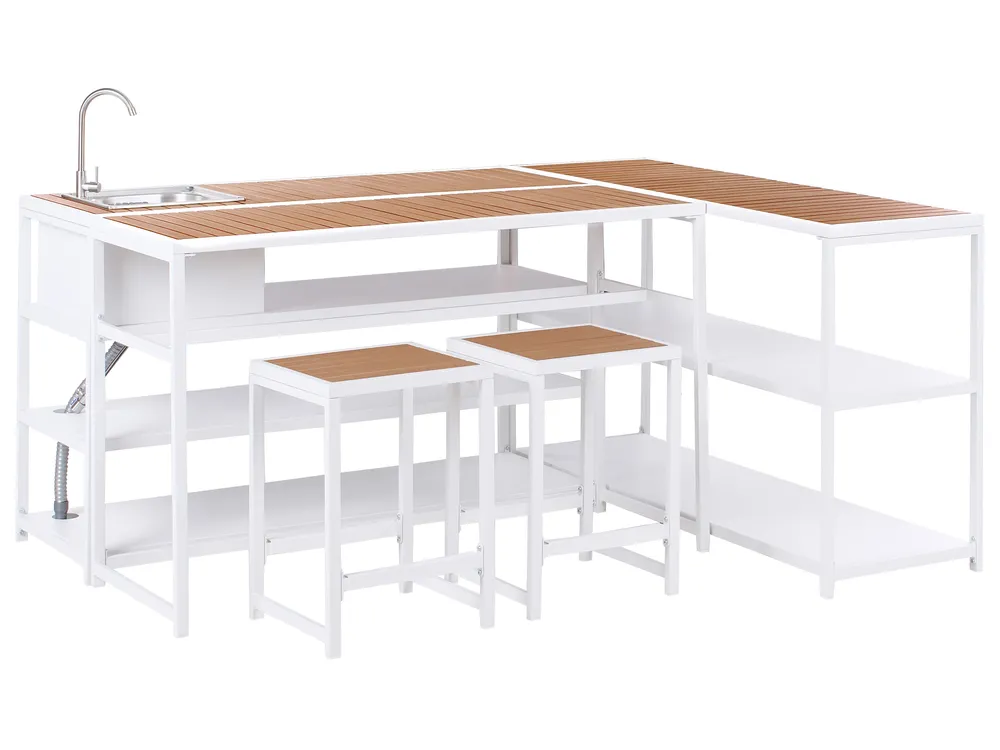 Outdoor-Küche mit Spüle AVETRANA Braun / Weiß Metall_987538