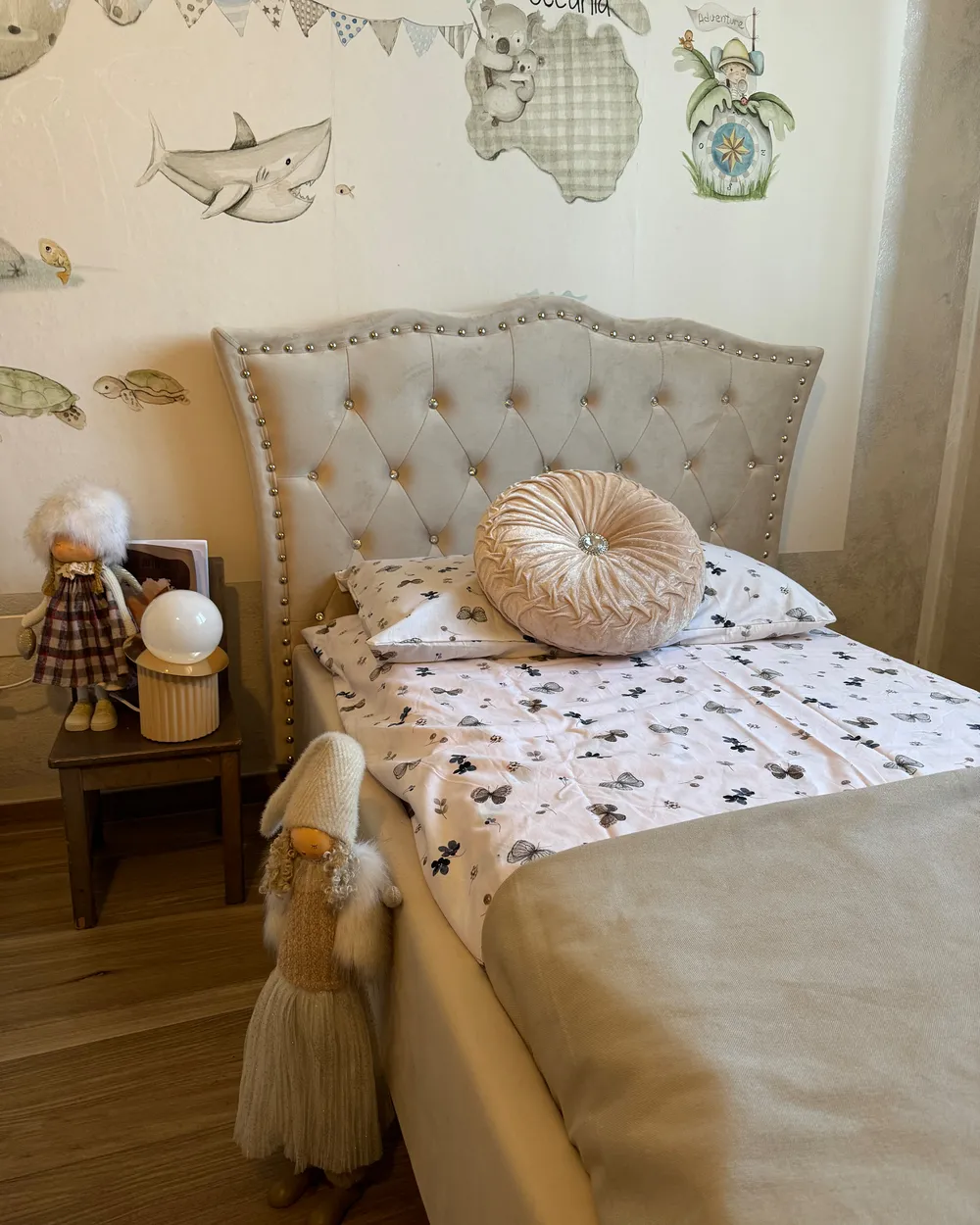 Bett mit Lattenrost Samtstoff METZ 90 x 200 cm Beige_905210