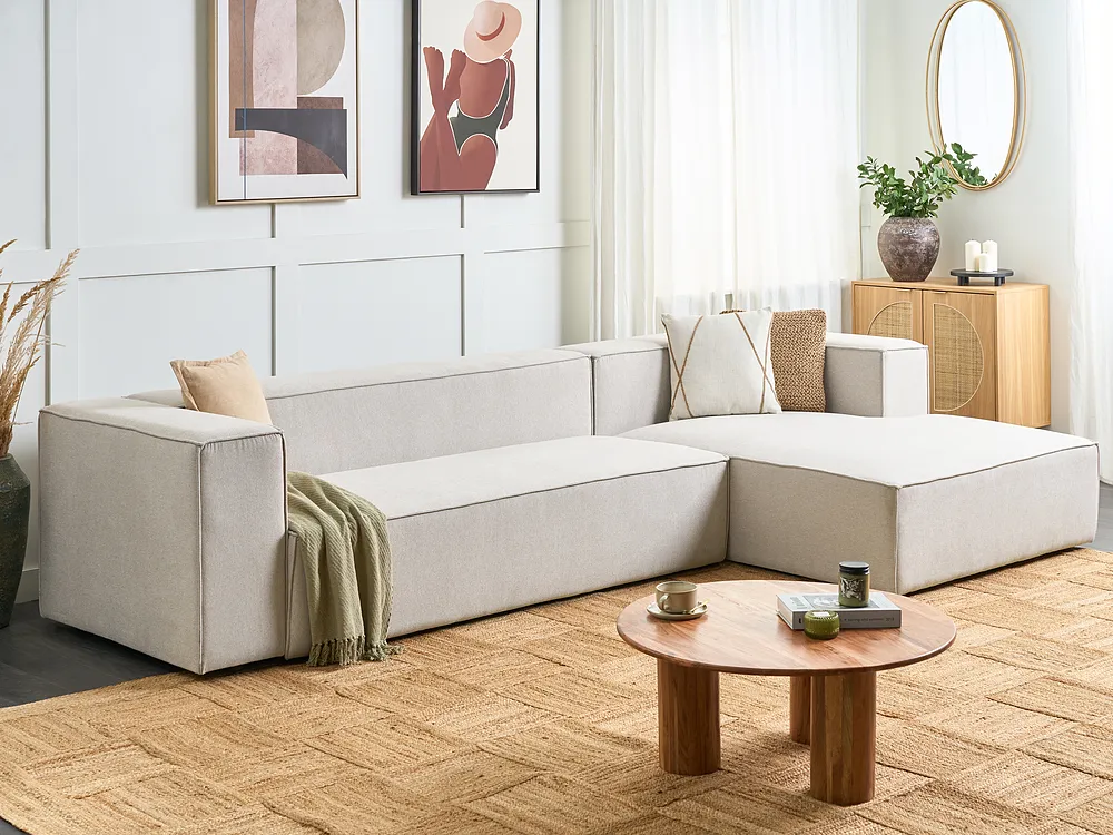Ecksofa VERNON Stoff Hellbeige linksseitig_1154618