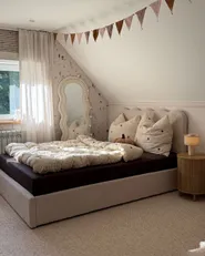 Bett mit Stauraum NANTERRE Stoff Hellbeige 140 x 200 cm_1186148