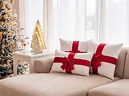 Set of 3 Decorative Cushions BOWELLE 30 x 50 cm 45 x 45 cm Off-White Christmas Motif_1164529
