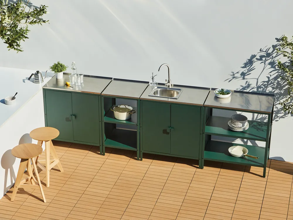 Outdoor-Küche 4er Set mit Spüle VILAMA Grün Metall