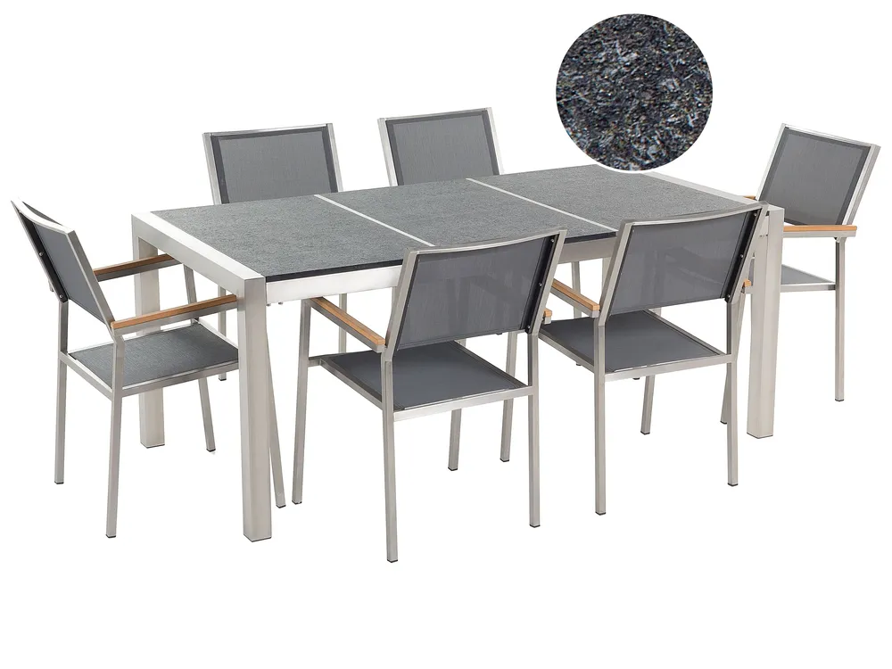 Gartenmöbel Set 6-Sitzer GROSSETO Dreifachplatte Basalt geflammt Schwarz / Grau