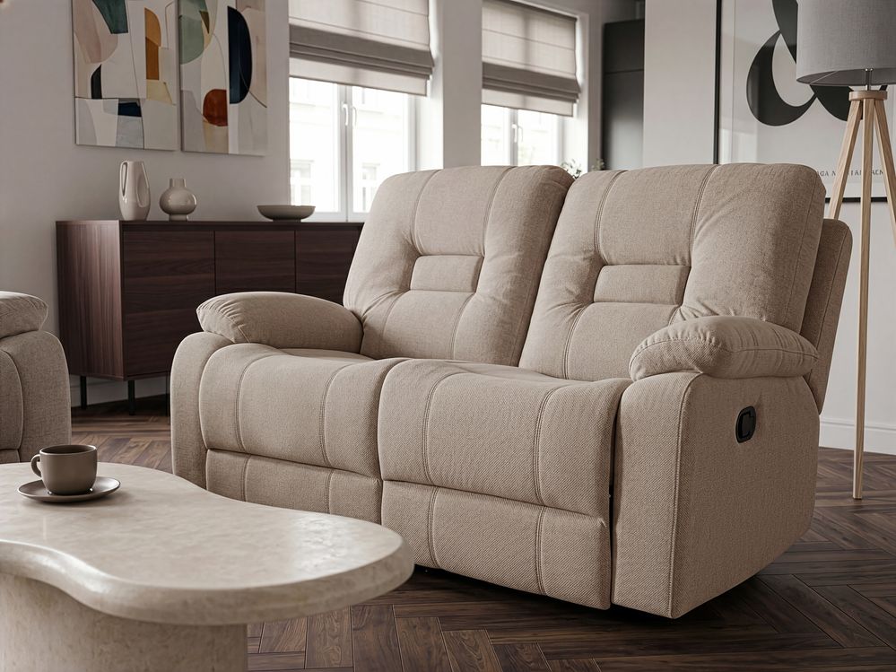 Manual Recliner Sofa 2 Seater BERGEN Fabric Taupe