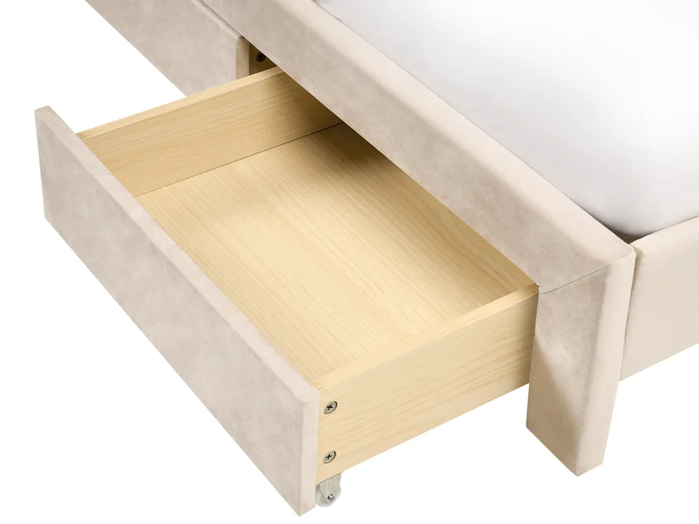 Bed with Storage Drawers LONZAC Velvet Beige 160 x 200 cm (EU King Size)_1014708