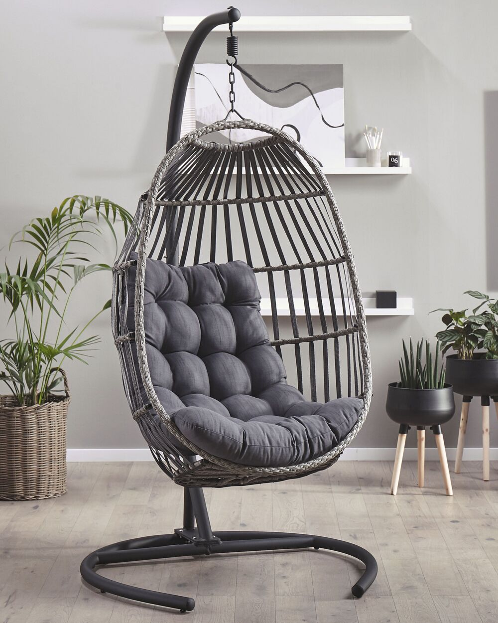 Hängesessel mit Gestell SESIA Polyrattan Dunkelgrau