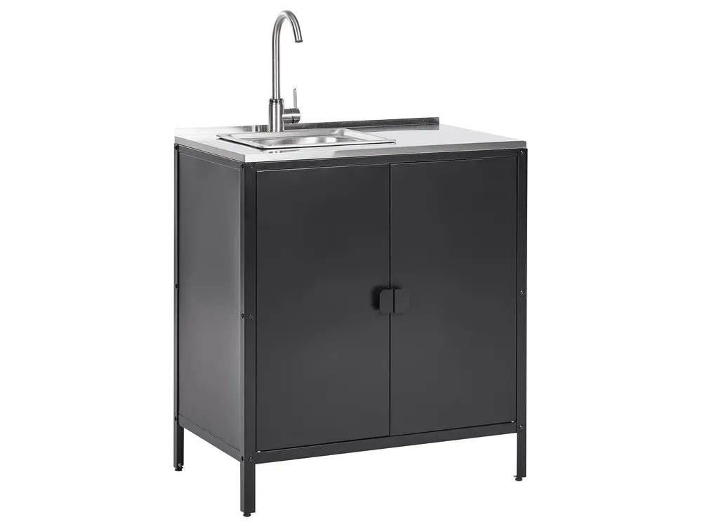 Outdoor-Küche 4er Set mit Spüle VILAMA Schwarz Metall_872651