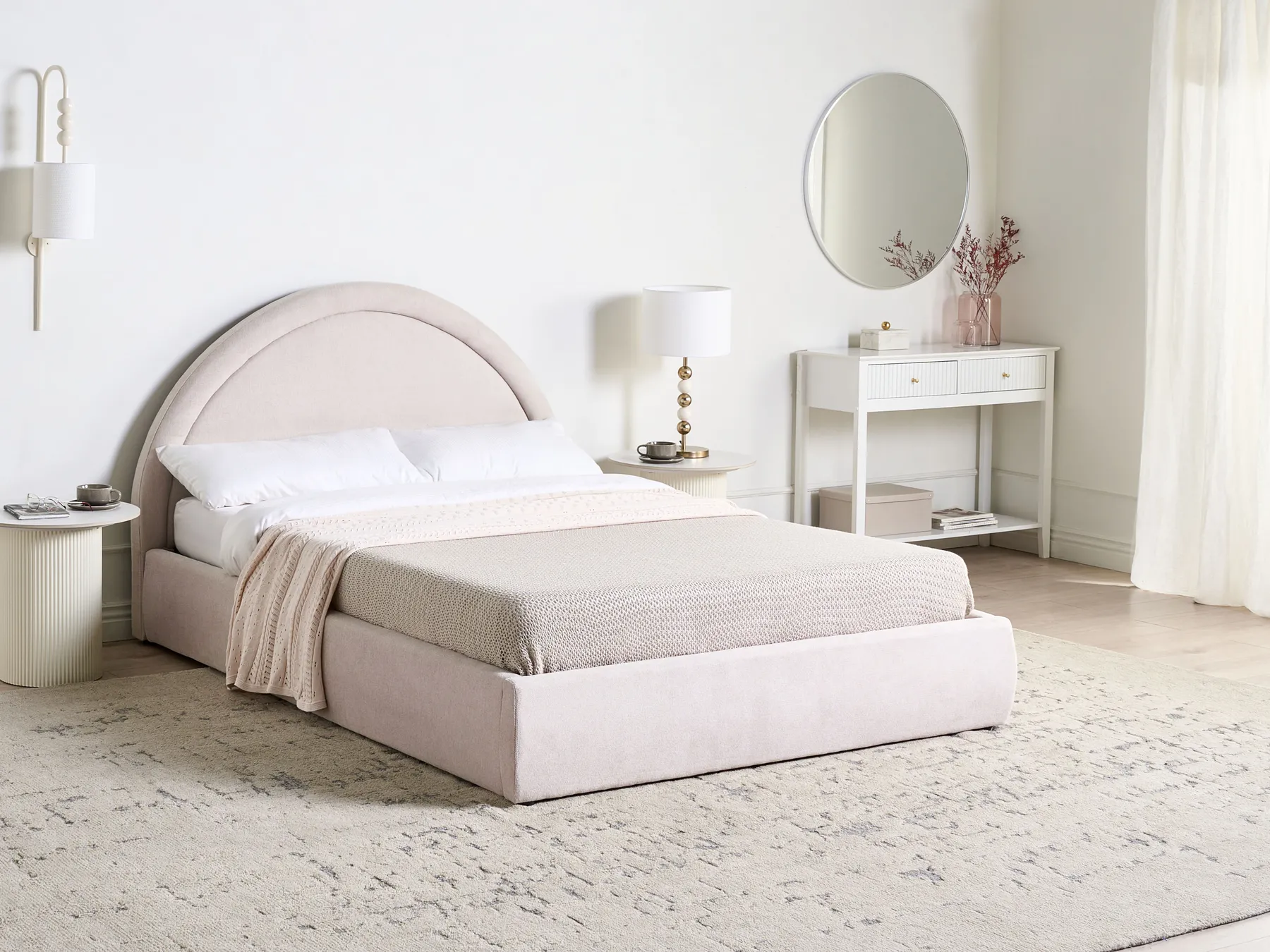 Bett mit Stauraum MOUZON Stoff Hellbeige 140 x 200 cm_1019465