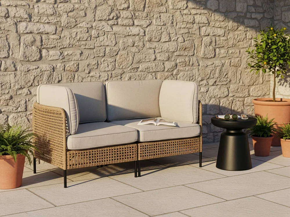 Gartensofa 2-Sitzer OMEGANA Polyrattan Hellbeige