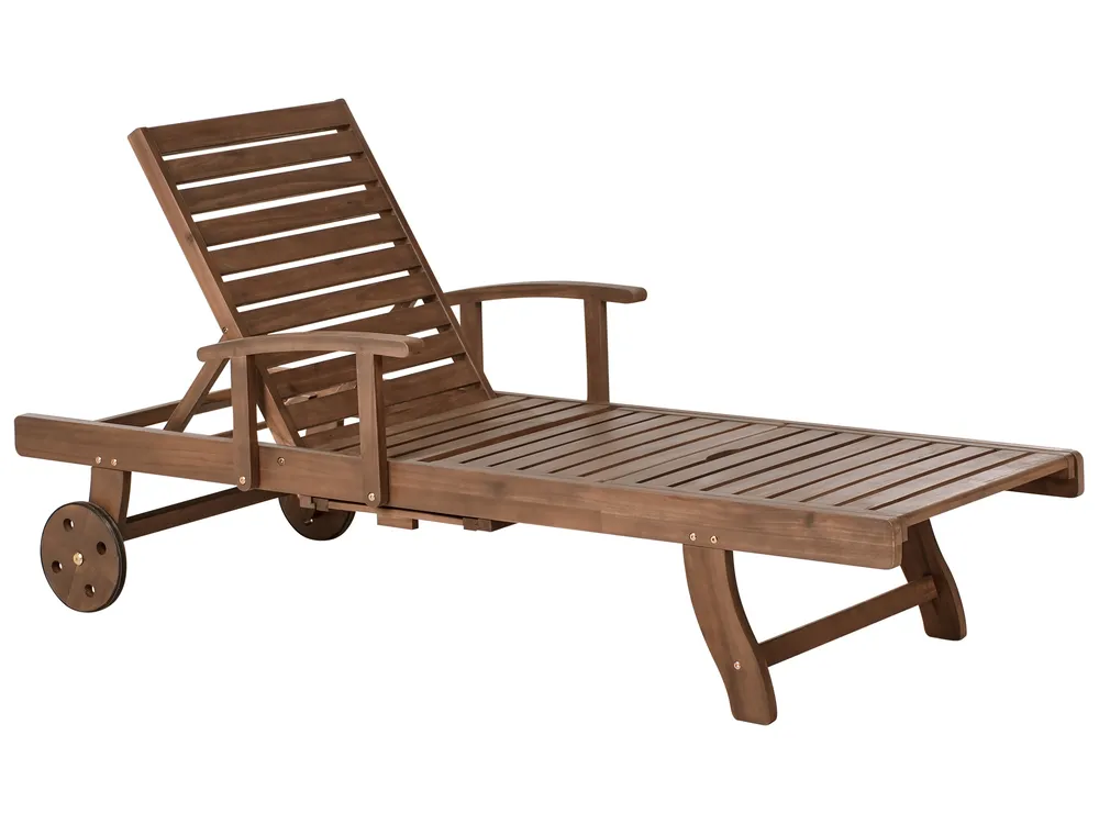 Sun Lounger with Cushion AMANTEA PREMIUM Reclining Acacia Wood Blue_1070458