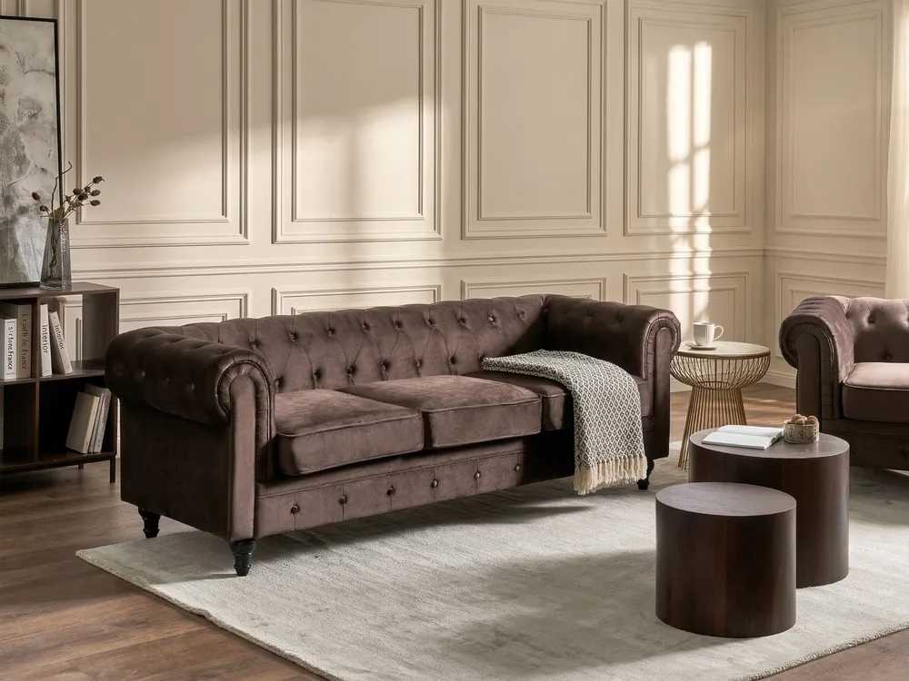 Sofa Set 4-Sitzer CHESTERFIELD Samtstoff Dunkelbraun_1065006
