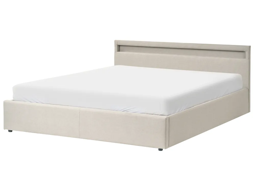 Bett mit Stauraum und LED-Beleuchtung ARMELLE Stoff Beige 180 x 200 cm_994520