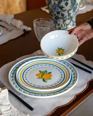 Tafelservice 24-teilig TARRAGON Porzellan Weiß / Grün_1155748