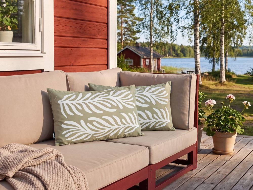Gartenkissen 2er Set ALISMA Pflanzenmuster 30 x 50 cm Olivgrün