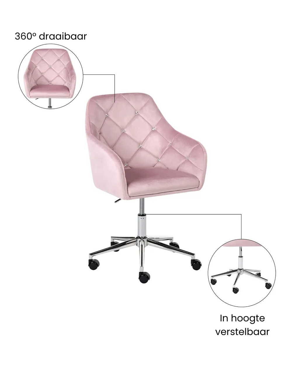 Bureaustoel VELORIA Fluweel Pastelroze_1065146