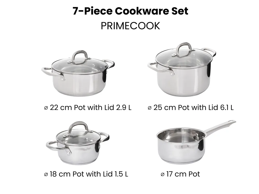 7 Piece Pot Set PRIMECOOK Stainless Steel Silver_1051152