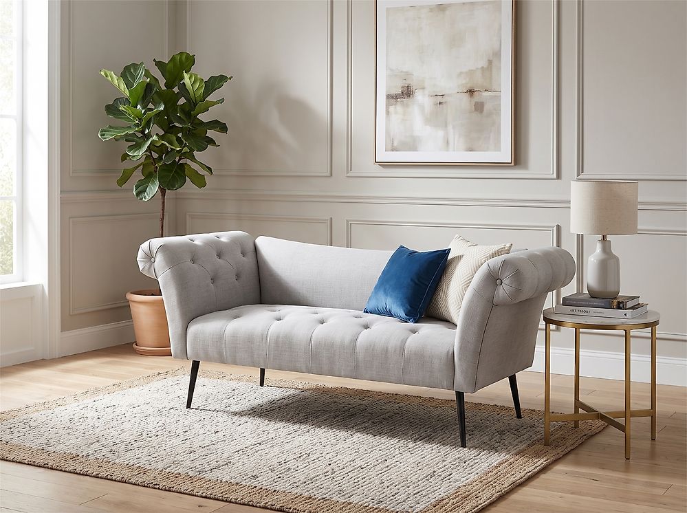 Chaiselongue NANTILLY Stoff Hellgrau